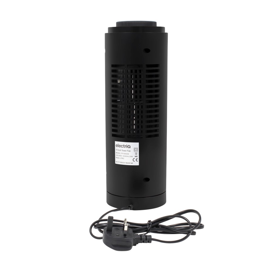 electriQ 13 Inch Quiet Oscillating Tower Fan - Black