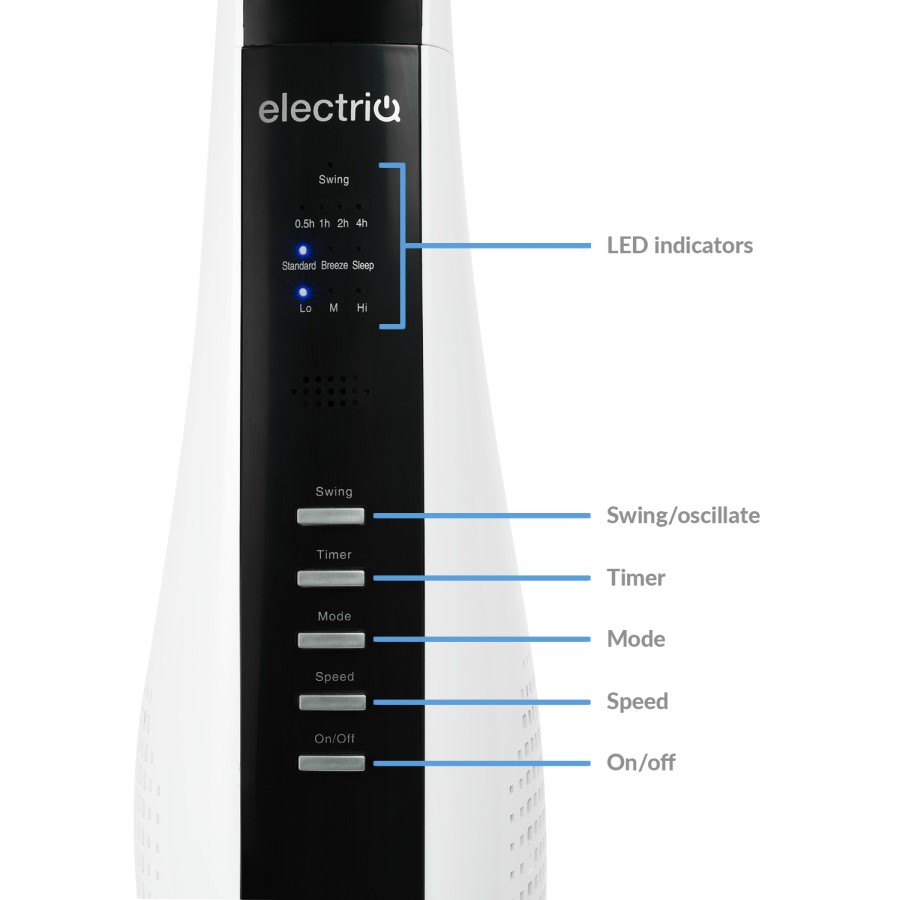 electriQ 44 Inch Tower Fan with Remote Control 3 Speed Settings Timer & Oscillation Functions