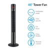 electriQ 46 Inch Black Tower Fan with Remote Control 3 Speed Settings Timer &amp; Oscillation Functions
