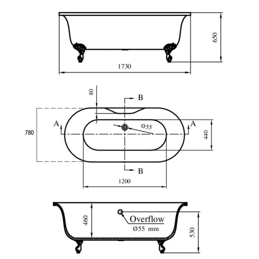 Warwick Traditional Freestanding Bath with Modern Chrome Feet- 1730 x 780 x 640mm