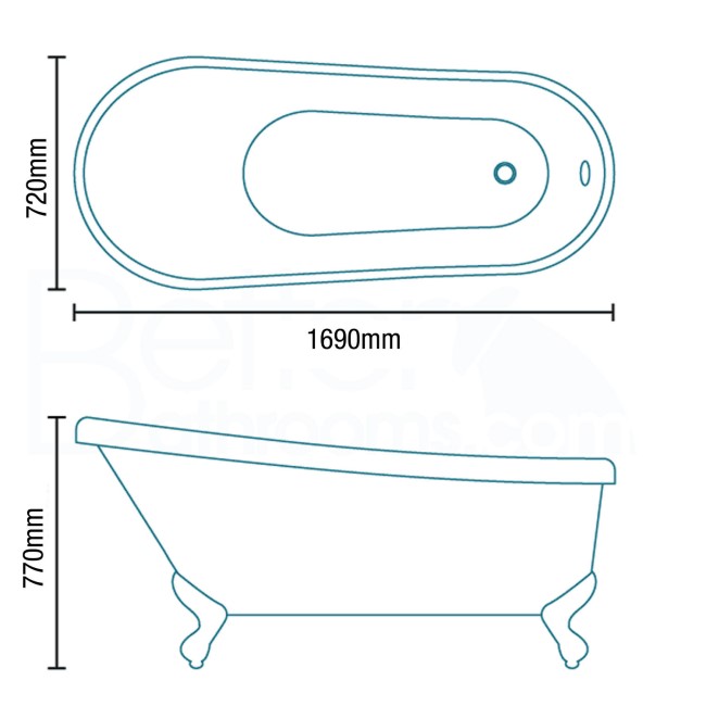 Winstanley Traditional Slipper Style Freestanding Bath with Ball & Claw Feet - 1690 x 720 x 770mm