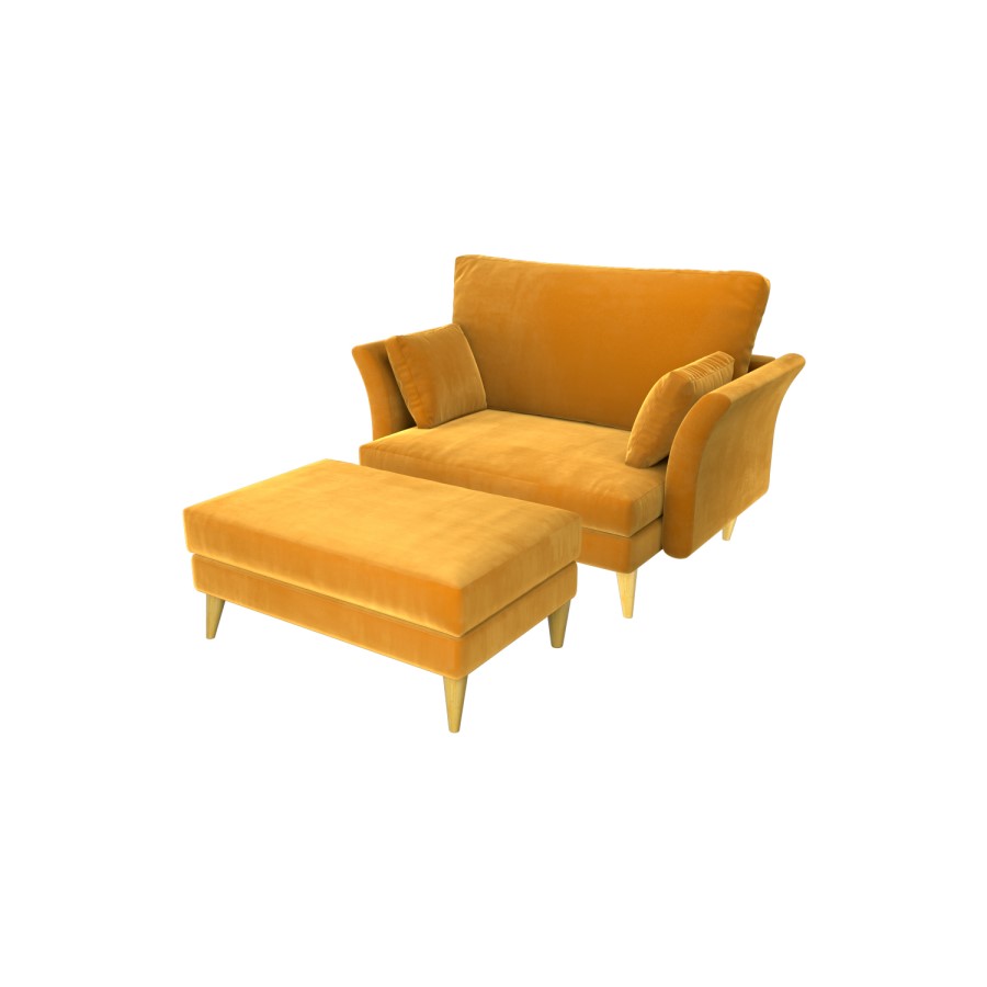 Mustard Velvet Armchair Loveseat and Footstool - Thea