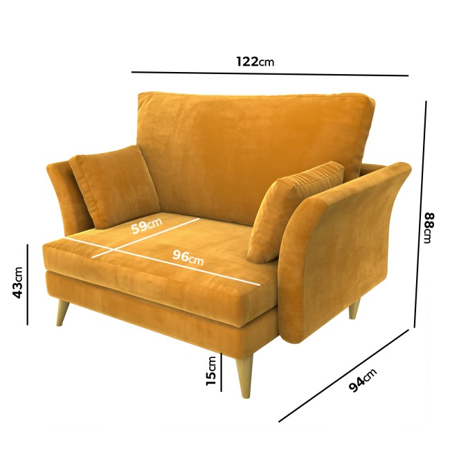 Mustard Velvet Armchair Loveseat and Footstool - Thea