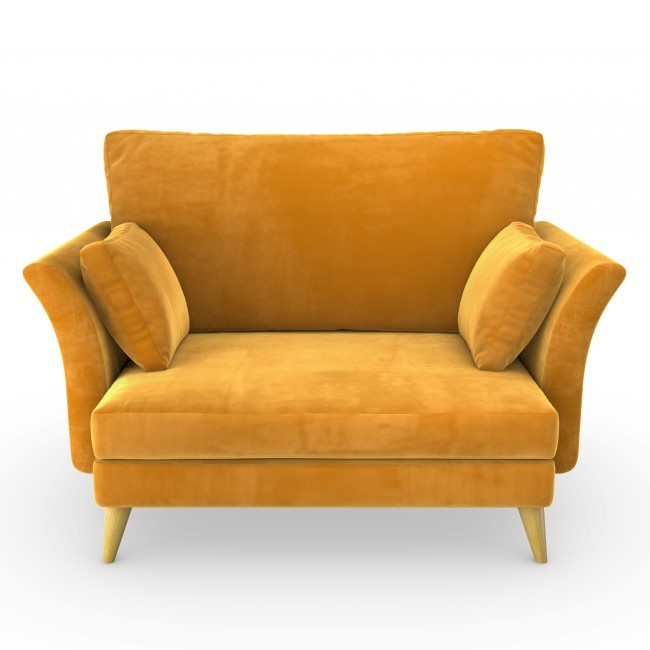 Mustard Velvet Armchair Loveseat and Footstool - Thea