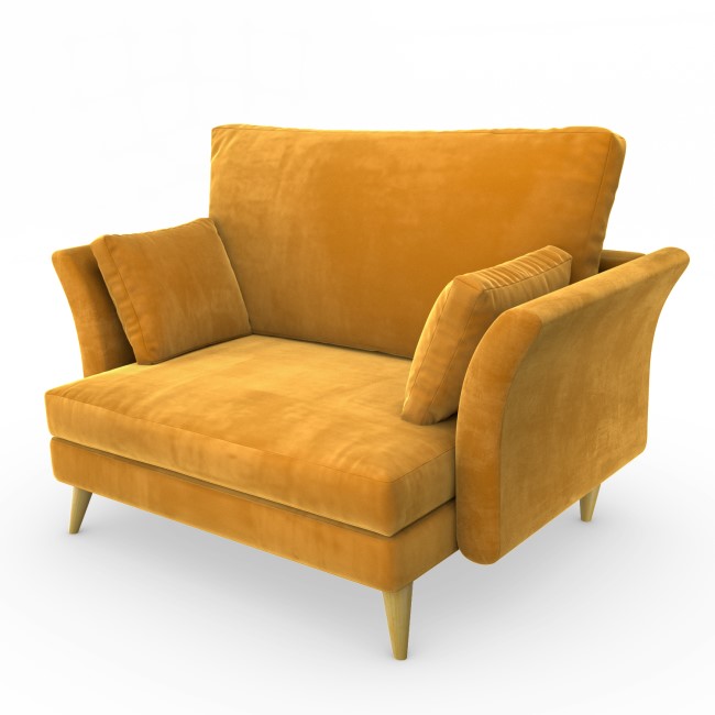 Mustard Velvet Armchair Loveseat and Footstool - Thea