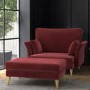 GRADE A1 - Red Velvet Armchair Loveseat and Footstool Set - Thea