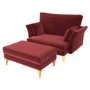 GRADE A1 - Red Velvet Armchair Loveseat and Footstool Set - Thea