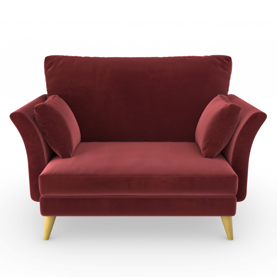 GRADE A1 - Red Velvet Armchair Loveseat and Footstool Set - Thea
