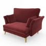 GRADE A1 - Red Velvet Armchair Loveseat and Footstool Set - Thea