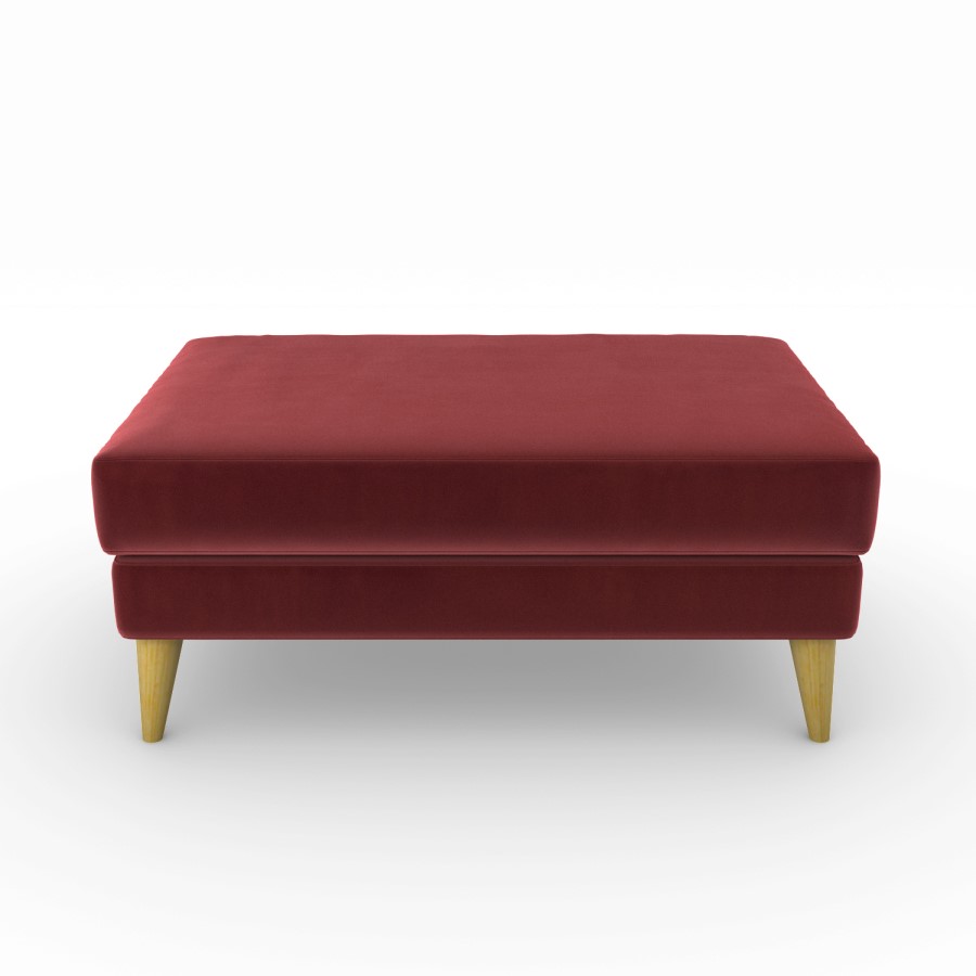 GRADE A1 - Red Velvet Armchair Loveseat and Footstool Set - Thea
