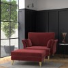Red Velvet Armchair Loveseat and Footstool Set - Thea