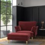 GRADE A1 - Red Velvet Armchair Loveseat and Footstool Set - Thea