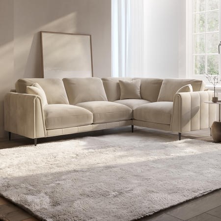 Beige Velvet 3 Seater Right Hand Corner Sofa - Tahlia - Furniture123