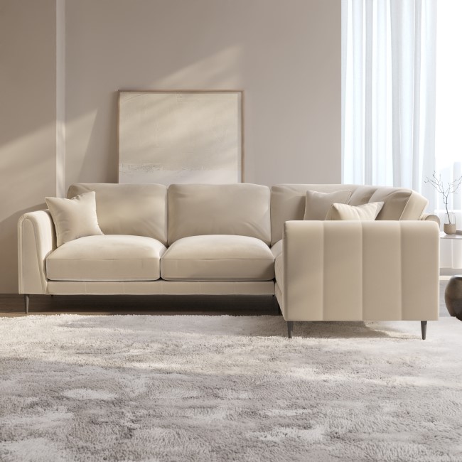 Beige Velvet 3 Seater Right Hand Corner Sofa - Tahlia