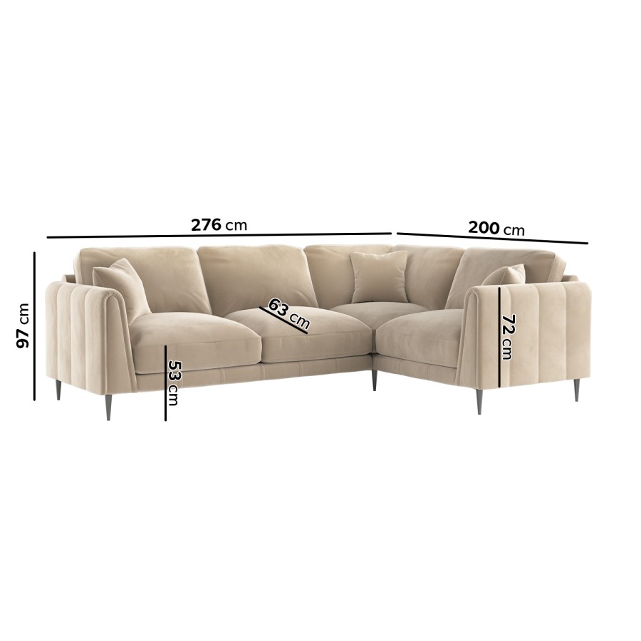 Beige Velvet 3 Seater Right Hand Corner Sofa - Tahlia