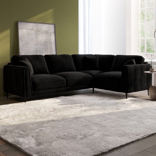 Black Velvet 3 Seater Corner Sofa - Tahlia