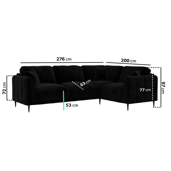 Black Velvet 3 Seater Corner Sofa - Tahlia