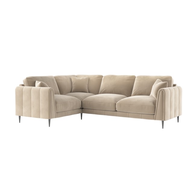 Beige Velvet 3 Seater Left Hand Facing Corner Sofa - Tahlia