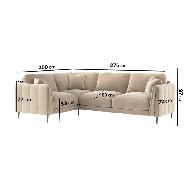 Beige Velvet 3 Seater Left Hand Facing Corner Sofa - Tahlia