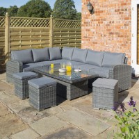 Rowlinson Large Grey Rattan Garden Corner Sofa Set - Thornbury Range