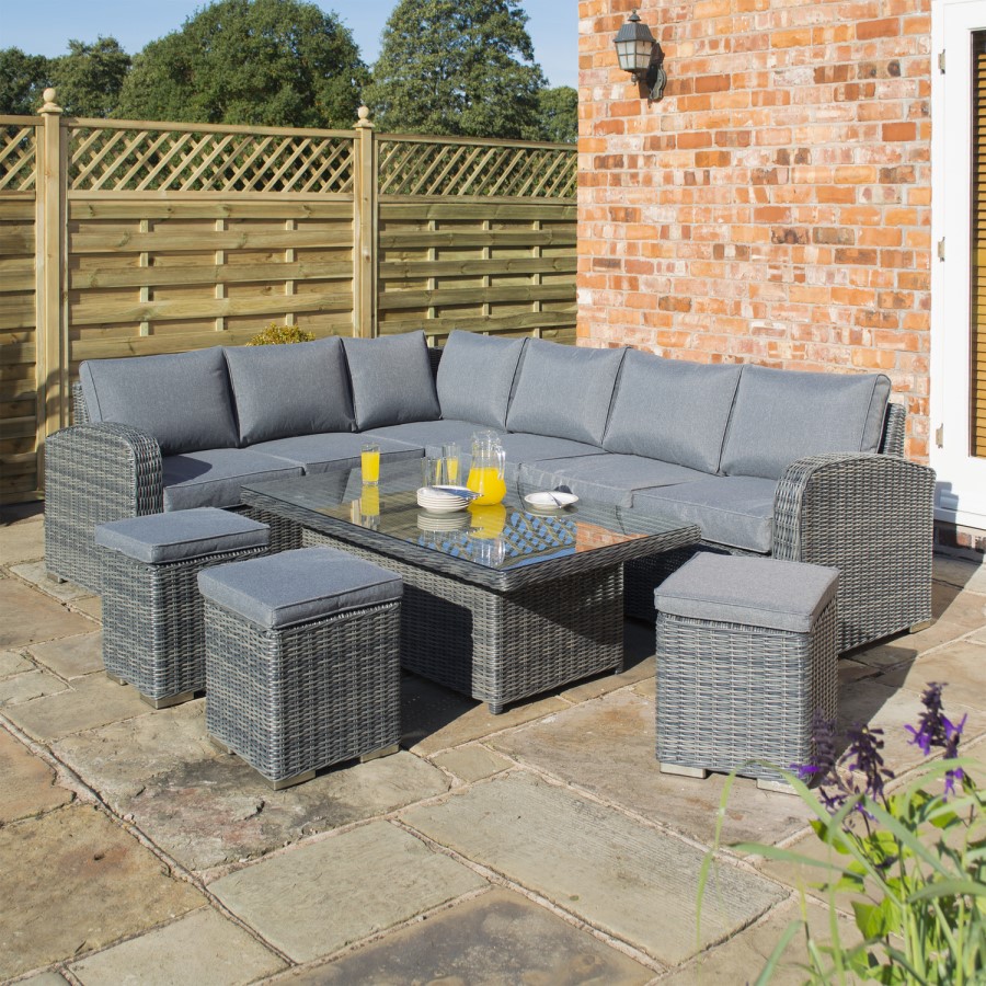 Rowlinson Large Grey Rattan Garden Corner Sofa Set - Thornbury Range