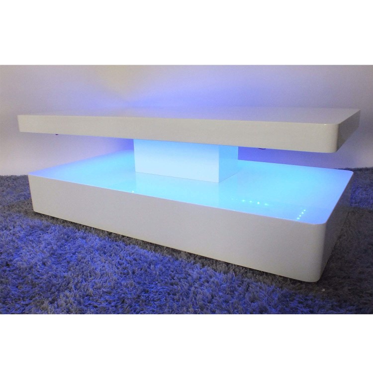 Tiffany White High Gloss Rectangular Coffee Table with LED Lighting 