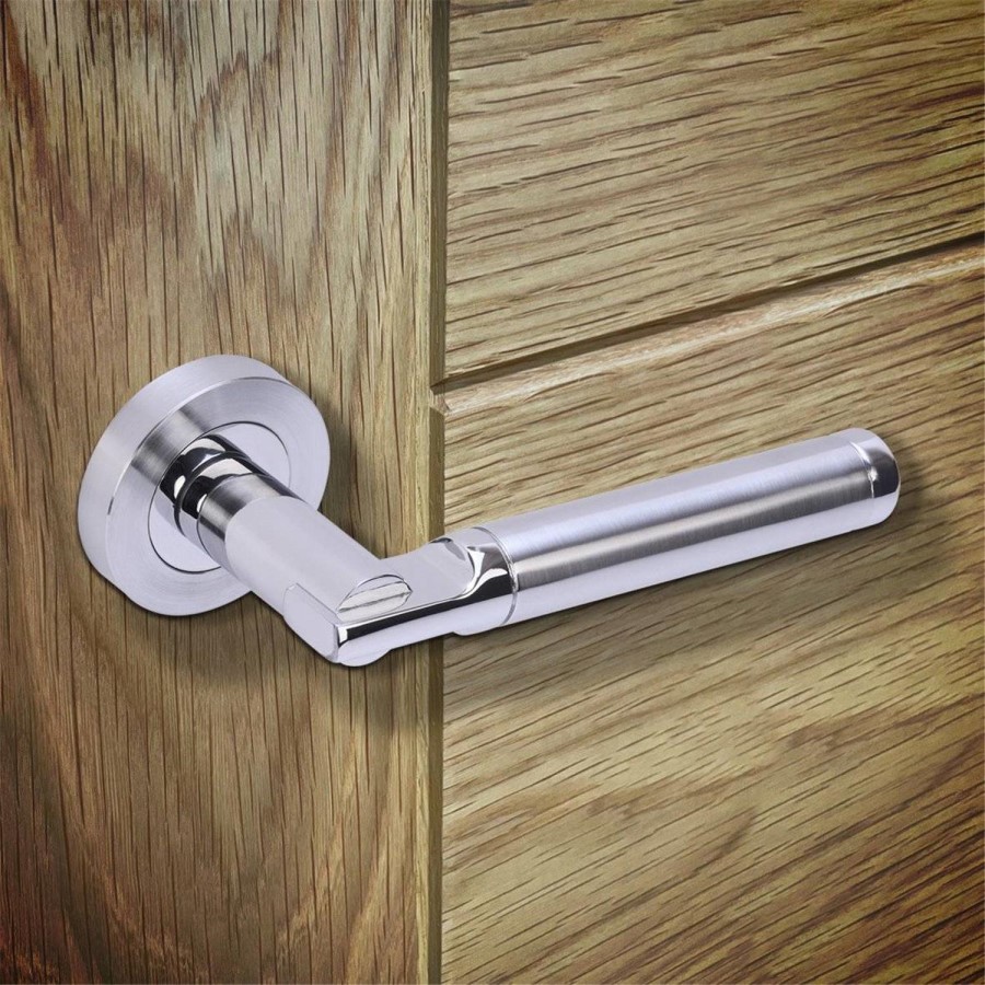 Internal Silver Polished/Satin Chrome Lever Fire Door Handle with Latch and Hinges Pack - 75mm Latch - Tiber - XL Joinery