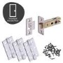 Internal Silver Polished/Satin Chrome Lever Fire Door Handle with Latch and Hinges Pack - 75mm Latch - Tiber - XL Joinery