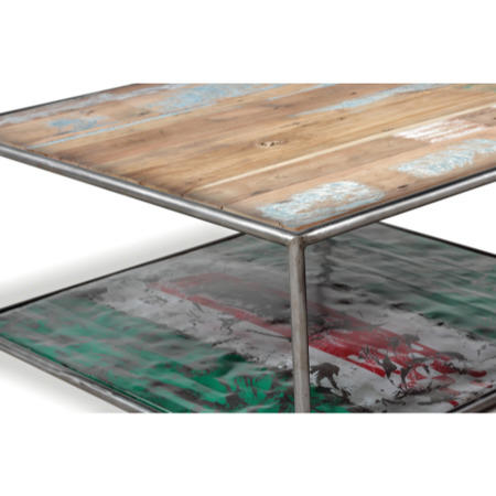 Recycled Boat and Drum Coffee Table with Shelf