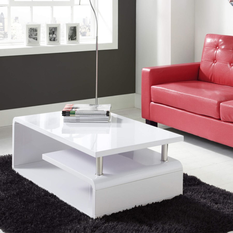 GRADE A3 - Tiffany White  High Gloss Asymmetrical Coffee Table
