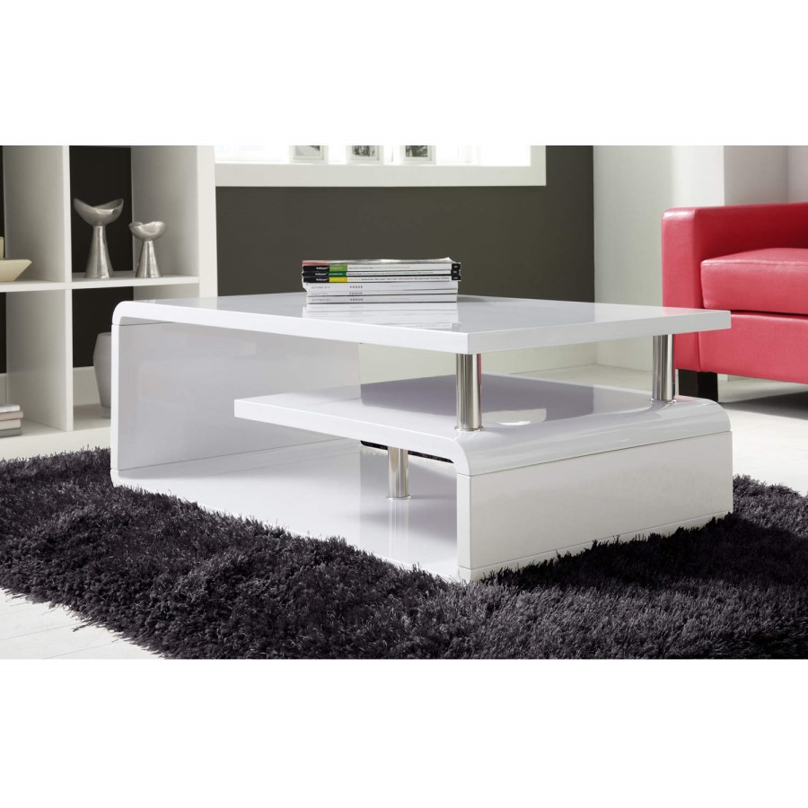 GRADE A3 - Tiffany White  High Gloss Asymmetrical Coffee Table