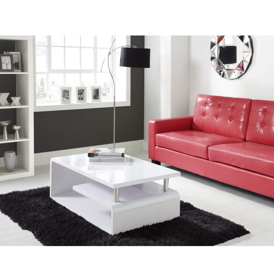 GRADE A3 - Tiffany White  High Gloss Asymmetrical Coffee Table