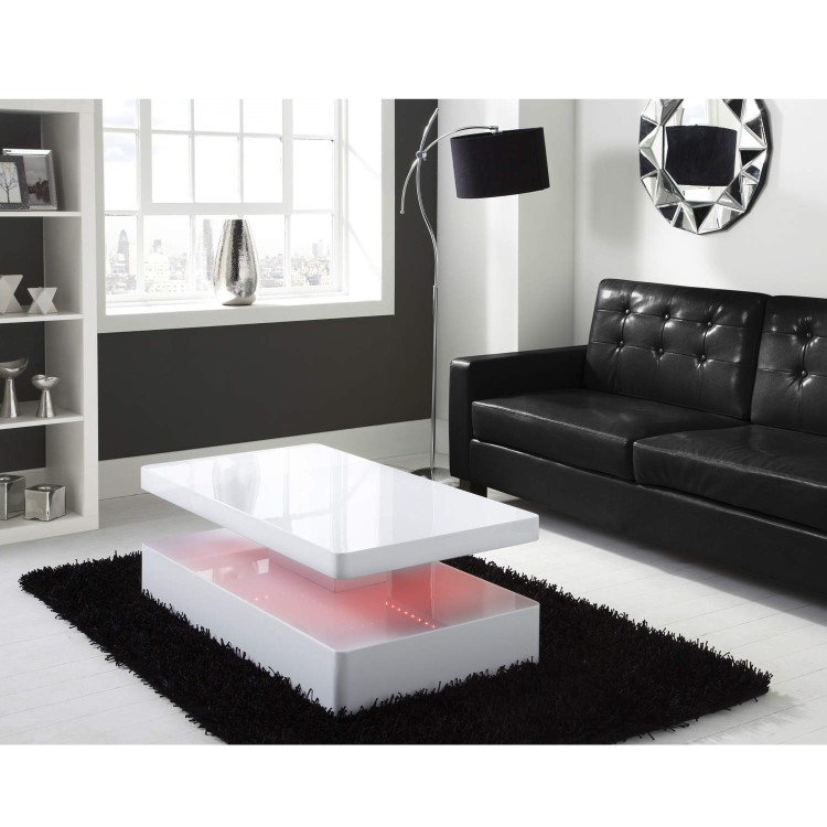 Tiffany White High Gloss Rectangular Coffee Table with LED Lighting 