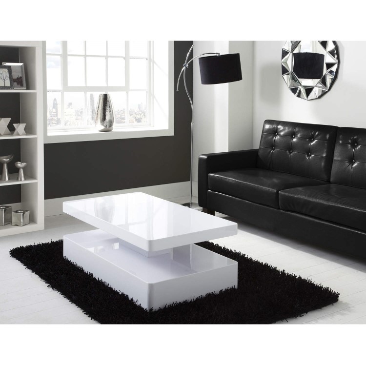 Tiffany White High Gloss Rectangular Coffee Table with LED Lighting 