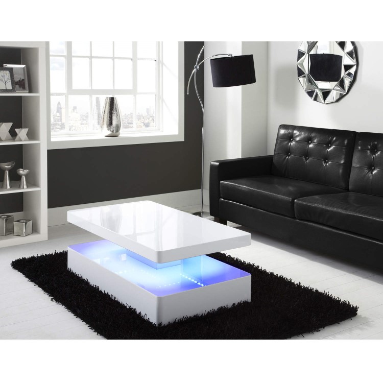 Tiffany White High Gloss Rectangular Coffee Table with LED Lighting 