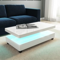 Rectangular White Gloss LED Coffee Table with Storage - Tiffany Rectangular White Gloss LED Coffee Table with Storage - Tiffany