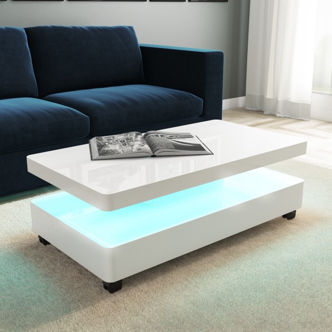 GRADE A1 - White Gloss Coffee Table with LED - Tiffany