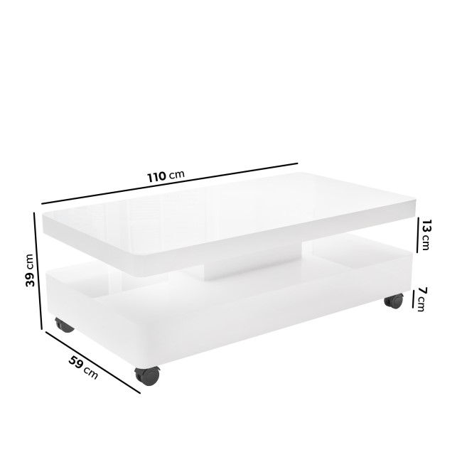 Rectangular White Gloss LED Coffee Table with Storage - Tiffany