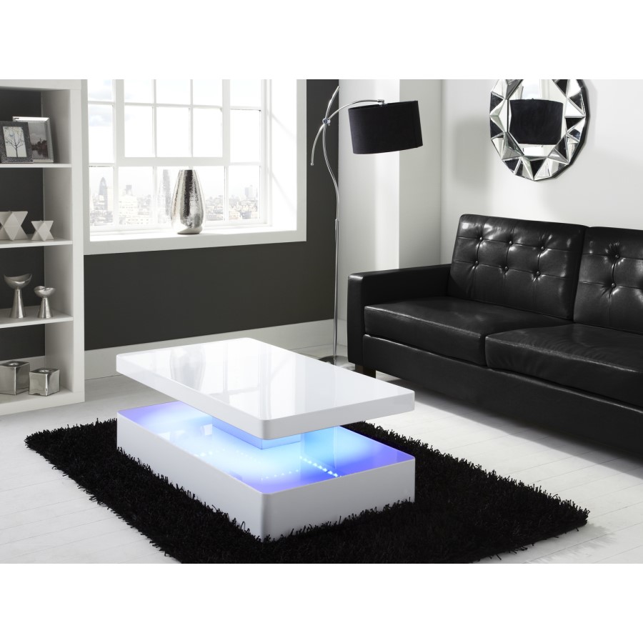 GRADE A2 - Tiffany White High Gloss Rectangular Coffee Table with LED Lighting
