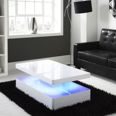 Tiffany White High Gloss Rectangular Coffee Table with LED Lighting 