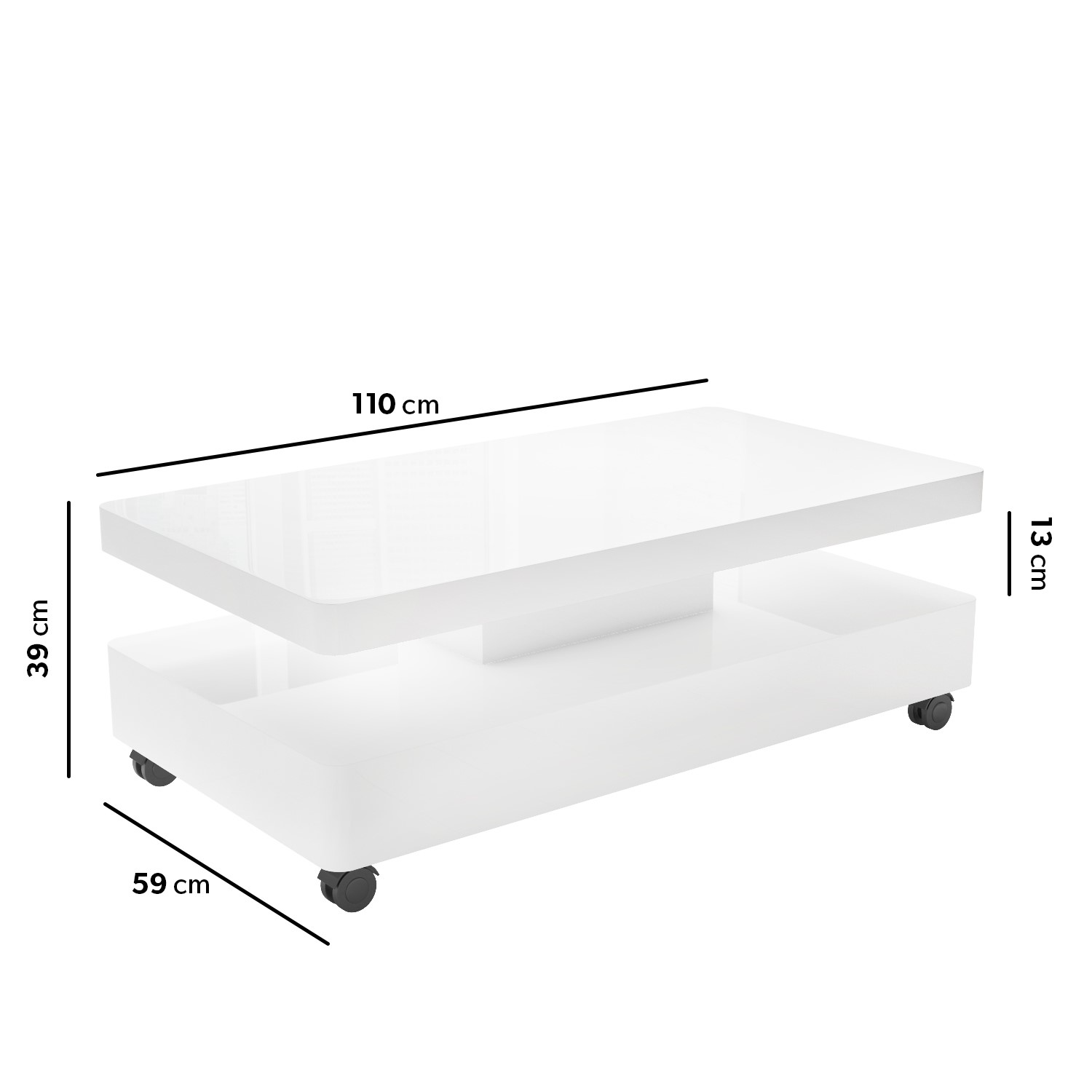 White High Gloss Rectangular Coffee Table With Led Lighting