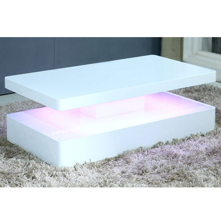 Tiffany White High Gloss Rectangular Coffee Table with LED Lighting 