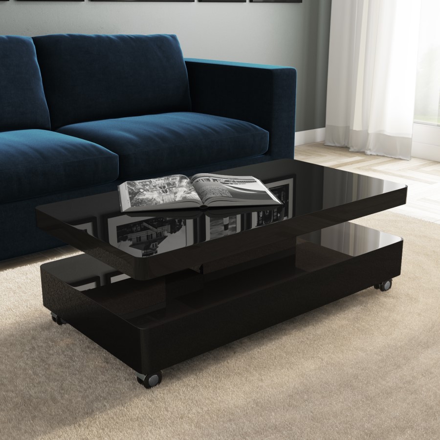 Tiffany Black High Gloss Rectangular Coffee Table with LED Lighting