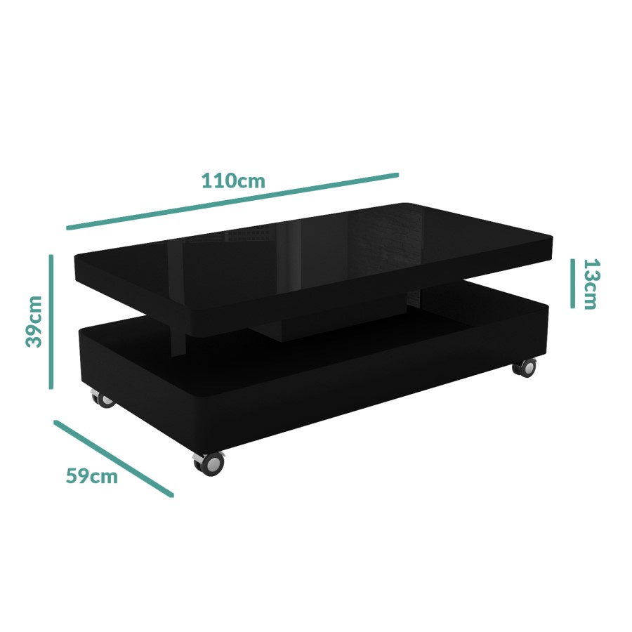 Tiffany Black High Gloss Rectangular Coffee Table with LED Lighting