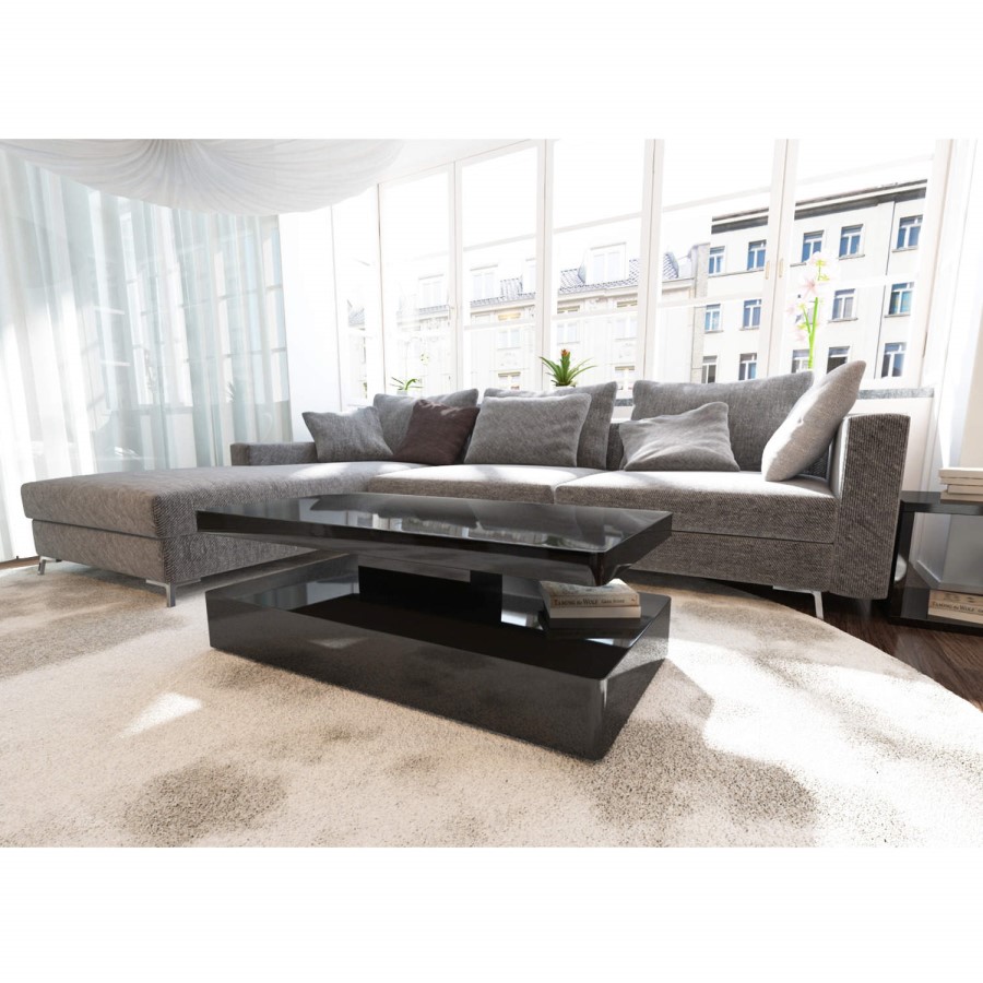 GRADE A2 - Tiffany Black High Gloss Rectangular Coffee Table with LED Lighting
