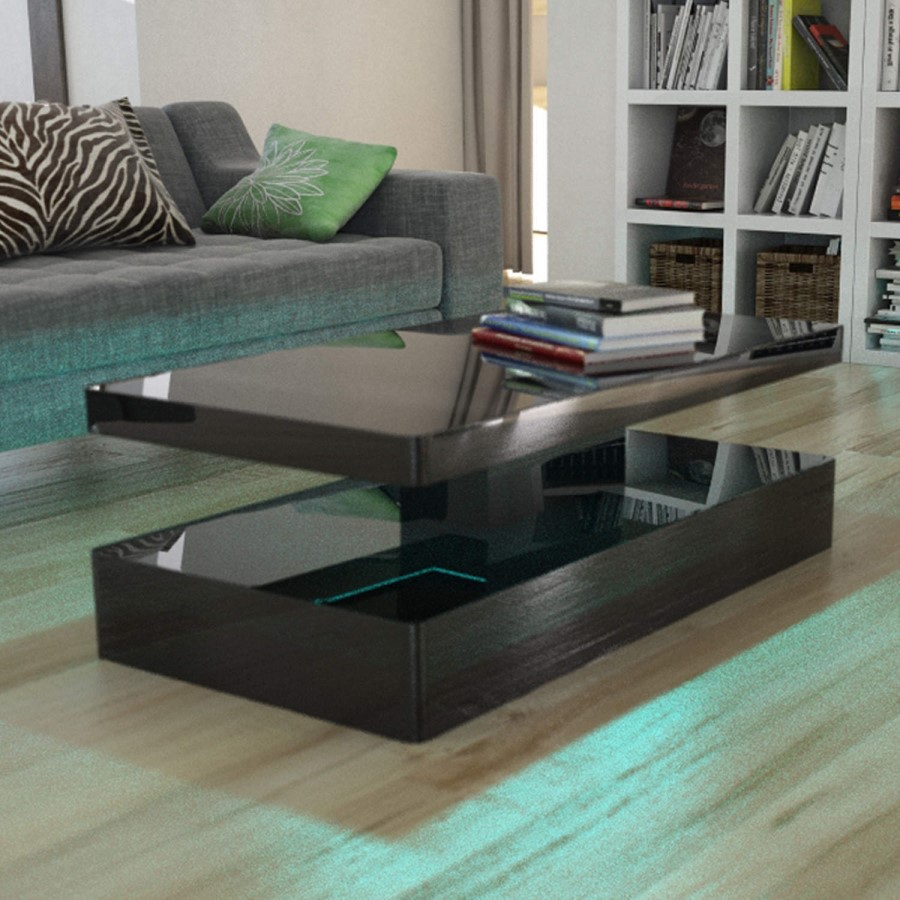 GRADE A2 - Tiffany Black High Gloss Rectangular Coffee Table with LED Lighting
