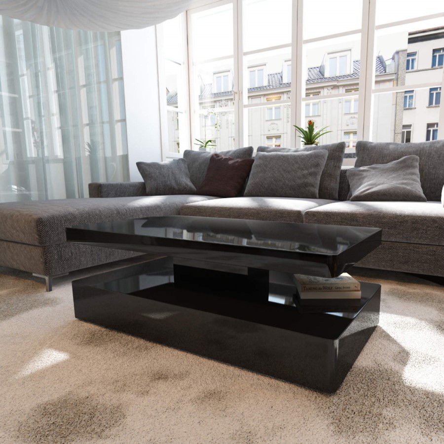 GRADE A2 - Tiffany Black High Gloss Rectangular Coffee Table with LED Lighting
