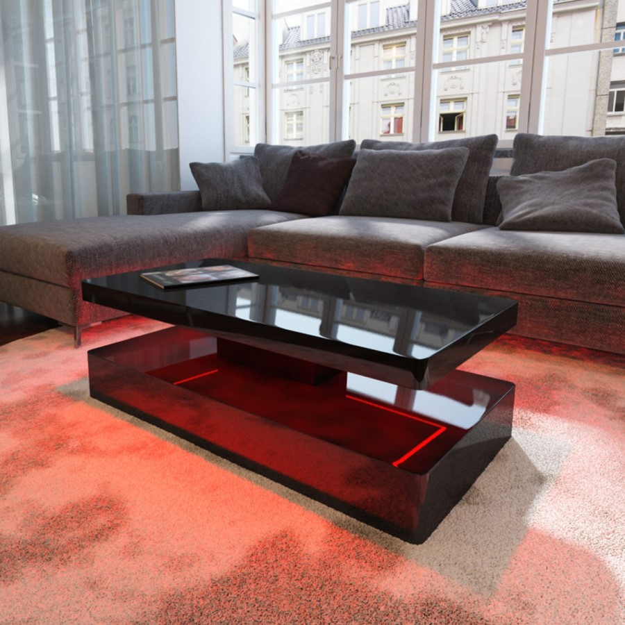 GRADE A2 - Tiffany Black High Gloss Rectangular Coffee Table with LED Lighting