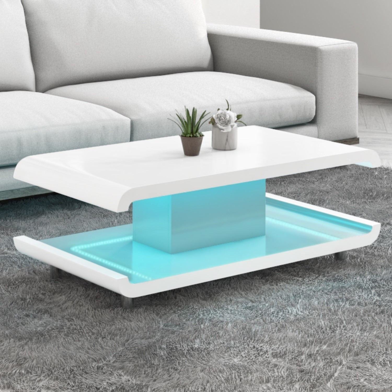 High Gloss White Coffee Table With Led Lighting Tiffany Range