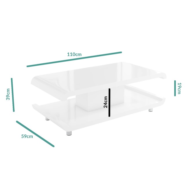 High Gloss White Coffee Table with LED Lighting - Tiffany Range